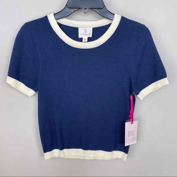 NWT Julie Brown NYC White/Navy Short Sleeve Top - Picture 3 of 12